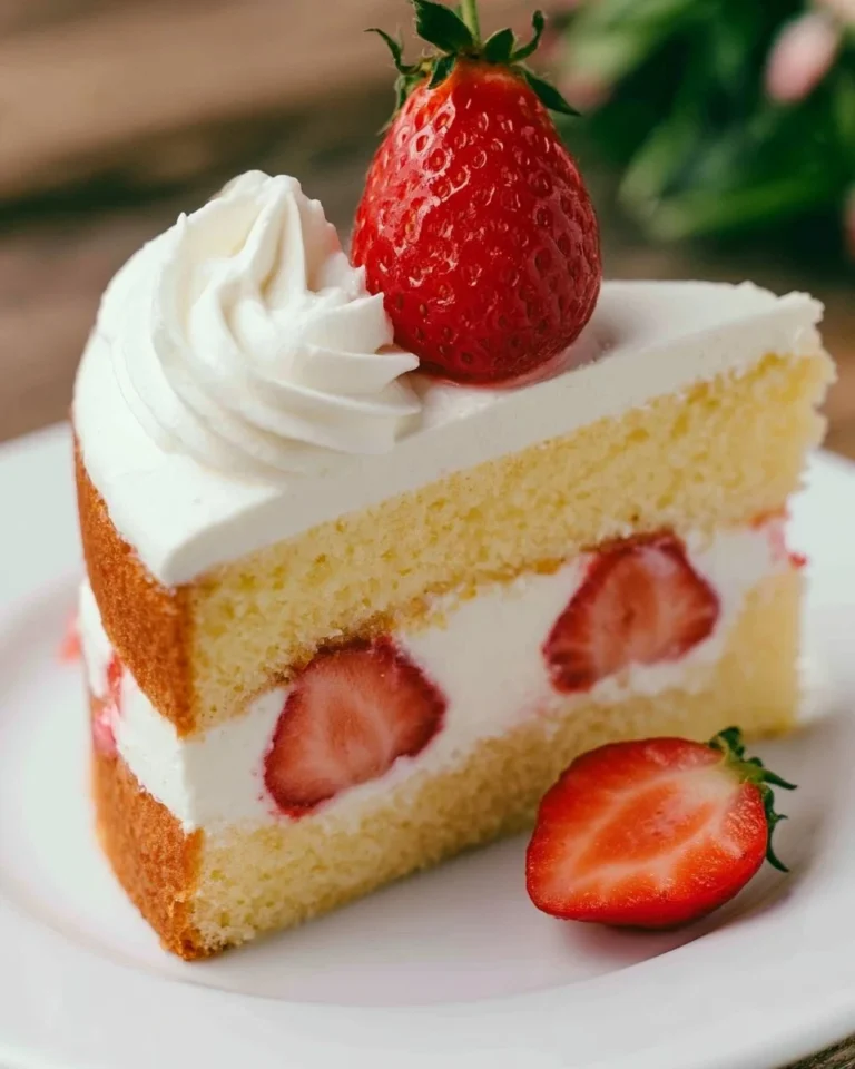 Delicious vanilla cake topped with fresh strawberries for a perfect dessert