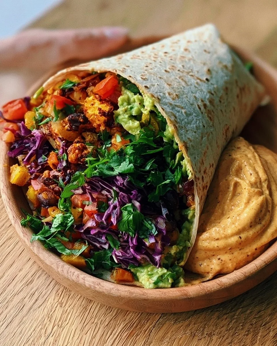 Delicious vegan burrito filled with fresh ingredients and spices