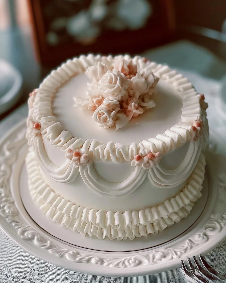 Vintage Frill Cake with delicate decorations and classic vintage design.