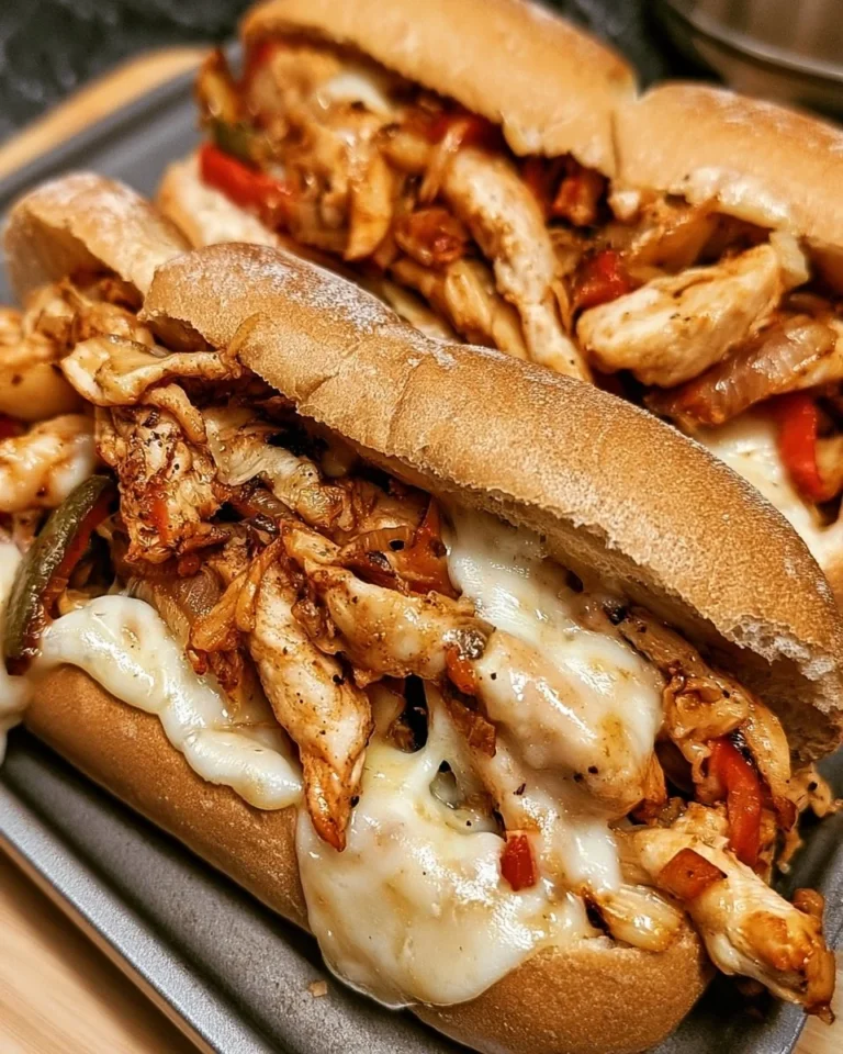 Delicious Chicken Philly Cheese Steaks topped with cheese and peppers