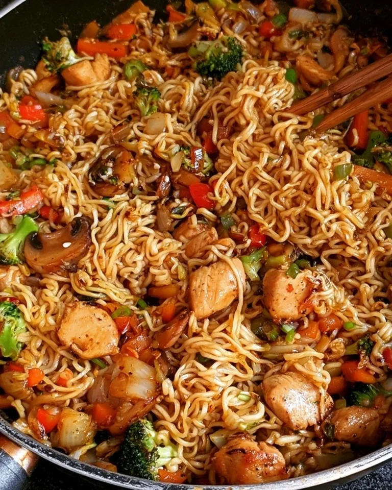 Delicious Chicken Ramen Stir-Fry with vegetables and tender chicken pieces