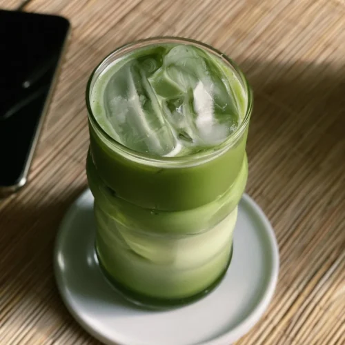 Refreshing iced matcha drink ready to enjoy with vibrant green color