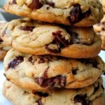 Soft chocolate chip cookies displayed on a rustic wooden table