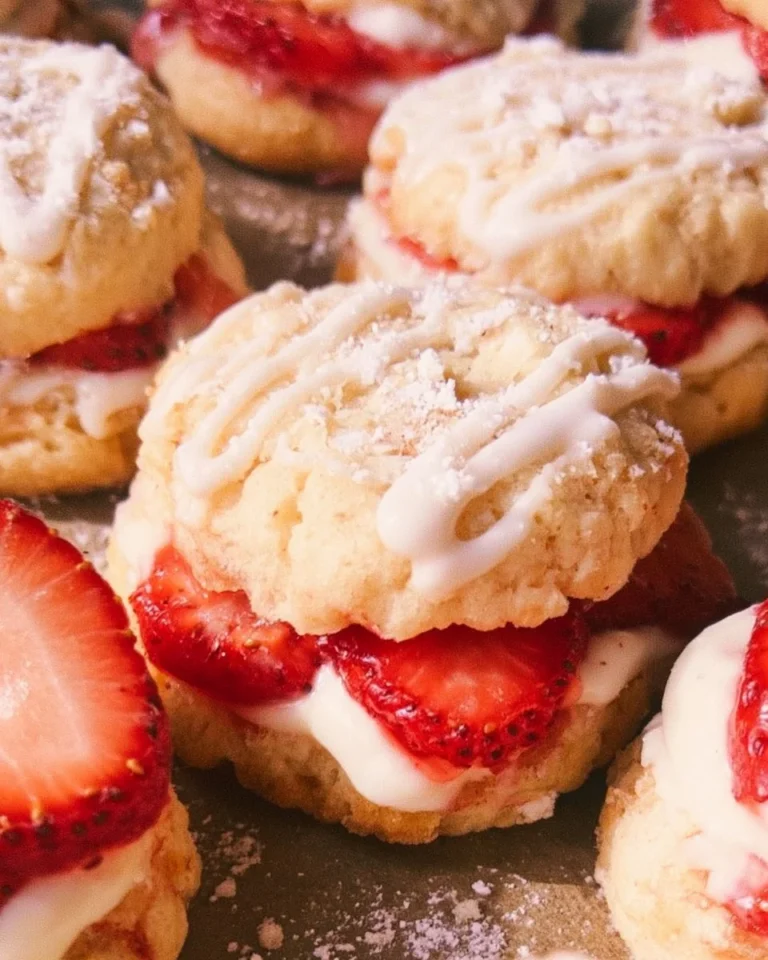 Delicious homemade Strawberry Shortcake Cookies on a white plate