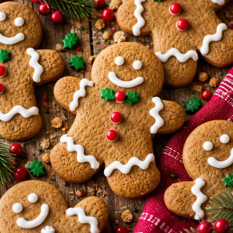 Easy Gingerbread Cookies with White Icing and Sprinkles